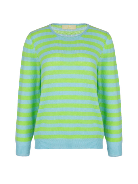 Зеленый кашемировый пуловер в полоску, 1