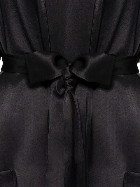 Черный шелковый домашний костюм из халата с поясом и брюк, 5
