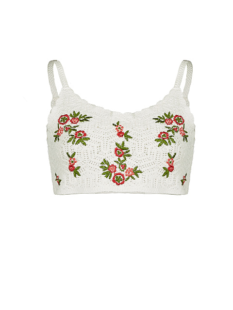 Белый вязаный топ с цветочной вышивкой, 2