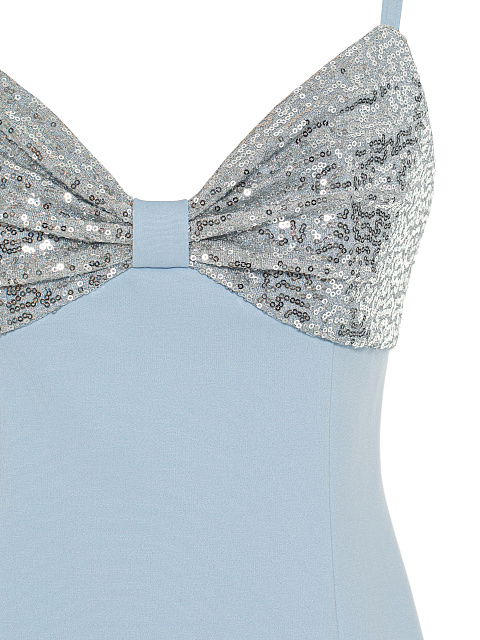 Голубое трикотажное платье-мини с серебристыми пайетками, 3