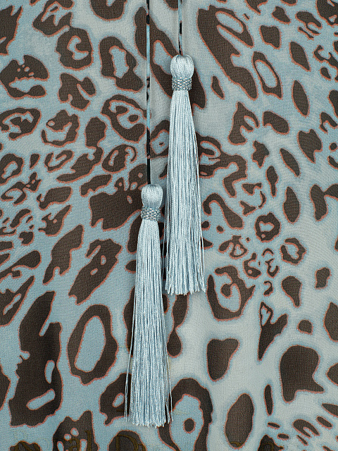 Голубое пончо с леопардовым принтом и бахромой, 3 Голубое пончо с леопардовым принтом и бахромой, 3