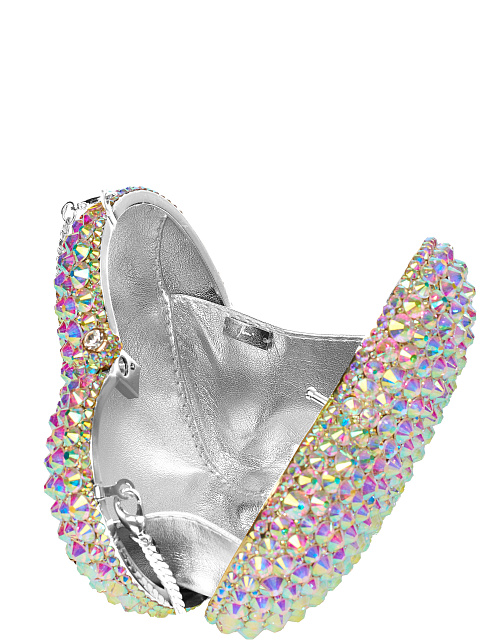 Серебристый клатч "Сердце" в разноцветных стразах, 4
