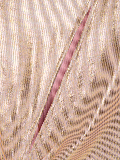 Золотисто-розовое платье-миди из трикотажа с металлическим блеском, 3