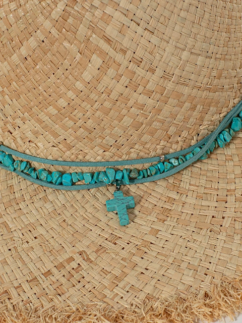 Соломенная шляпа с замшевым шнурком и отделкой из бирюзы, 4