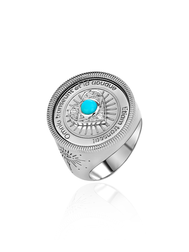Серебряное кольцо с бирюзой и фианитами, 1