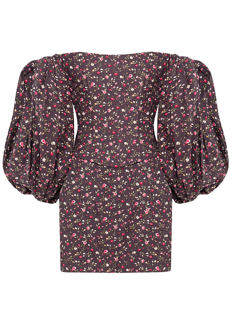 Коричневый комплект с цветочным принтом из топа и юбки-мини, 1