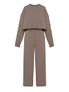 Костюм из трикотажа цвета какао, свитшот укороченный, нашивка звезды,брюки прямые