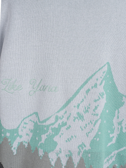 Бело-бирюзовый свитер с рисунком в виде гор, 3