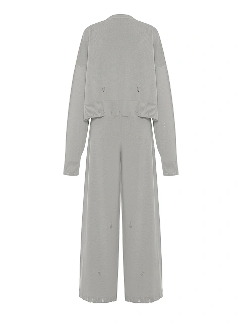 Серый вязаный комплект из кардигана, топа и брюк, 3