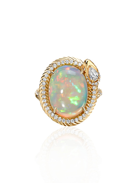 Кольцо из желтого золота с опалом и бриллиантами, 3 Кольцо из желтого золота с опалом и бриллиантами, 3