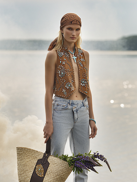 Коричневый шелковый платок с черным принтом, 4