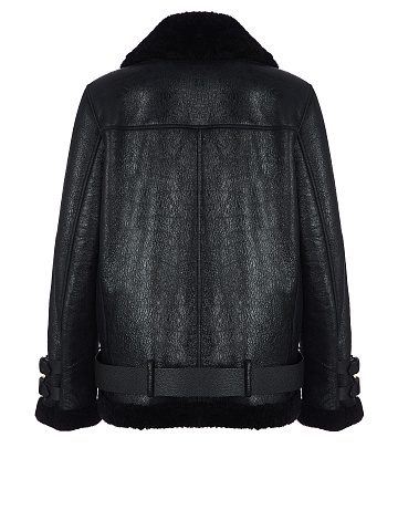 Объемная черная дубленка из овчины с ремнем, 2