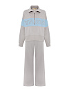 Костюм из серого трикотажа с голубой полосой,свитшот с вышивкой по переду/спинке,реглан,брюки прямые
