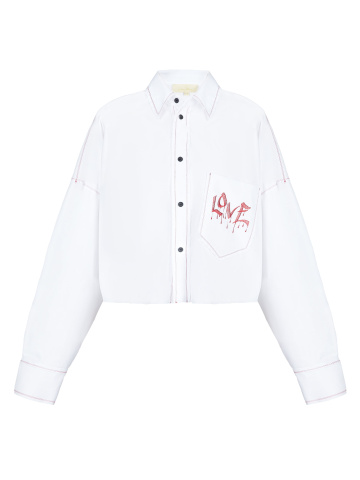 Укороченная белая хлопковая рубашка с вышивкой Love, 2