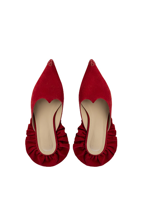 Красные замшевые мюли со стразами, 4
