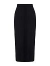 Юбка макси из черной костюмной ткани, шлица спереди, боковые карманы