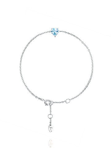 Тонкий браслет из белого золота с топазом Sky Blue в огранке "сердце", 1