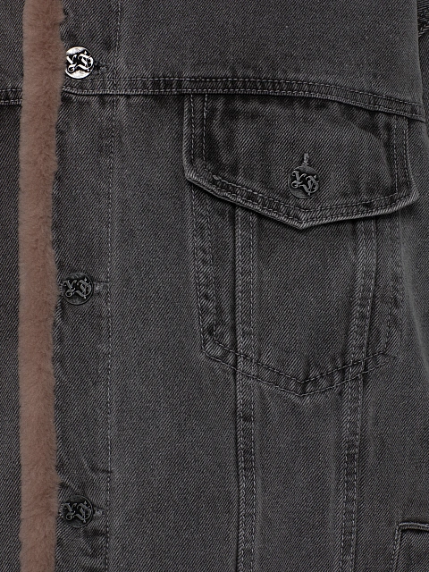 Серая джинсовая куртка с коричневым подкладом из овчины, 8