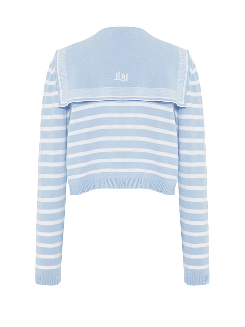 Укороченный голубой кардиган в белую полоску, 2