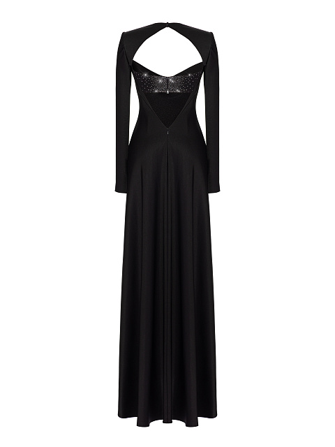 Черное платье-макси из шелка с открытой спиной и стразами, 2