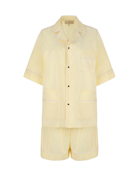 Желтая хлопковая пижама в полоску, 1