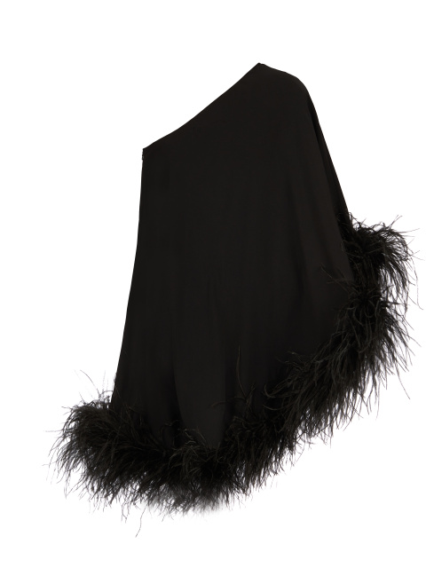 Черное асимметричное платье-мини с боа, 1