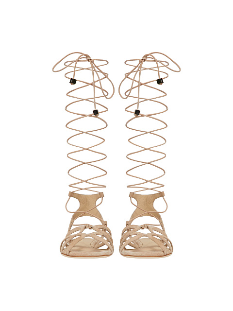 Бежевые сандалии из замши с длинными завязками, 2