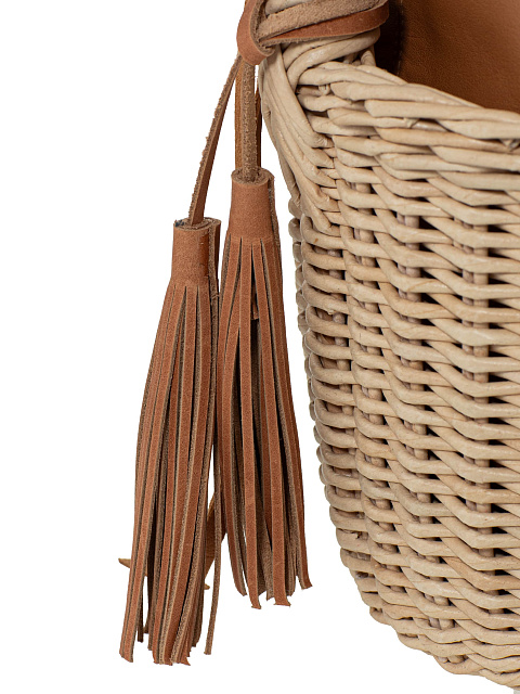 Средняя сумка-корзина бежевого цвета с мешочком из коричневой кожи, 5