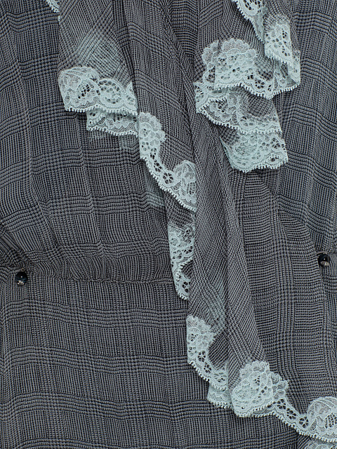 Серое платье из шифона с воланами и кружевом, 3