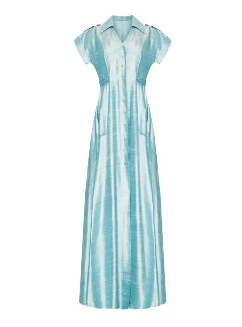 Голубое шелковое платье-макси, 1
