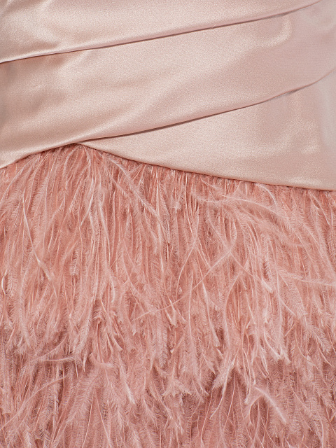 Розовое платье-мини из шелка с перьями, 4
