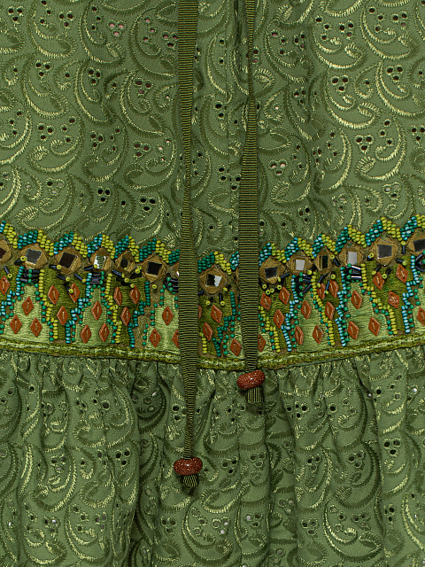 Зеленое платье-мини из хлопка с бисером, 5