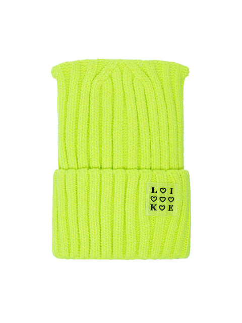 Салатовая вязаная шапка с нашивкой Like, 1