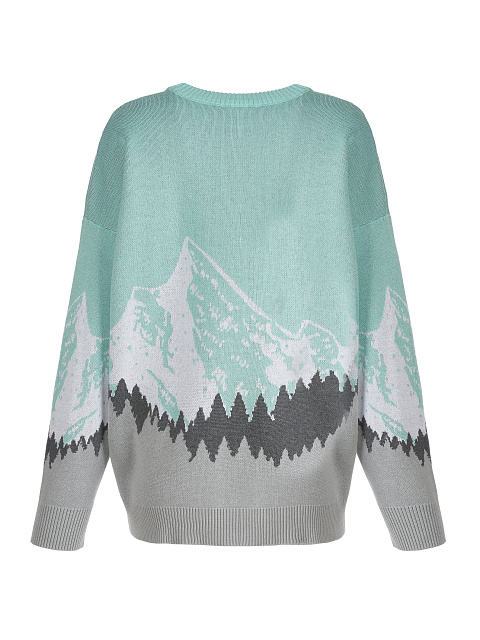 Бирюзово-серый свитер с рисунком в виде гор, 2