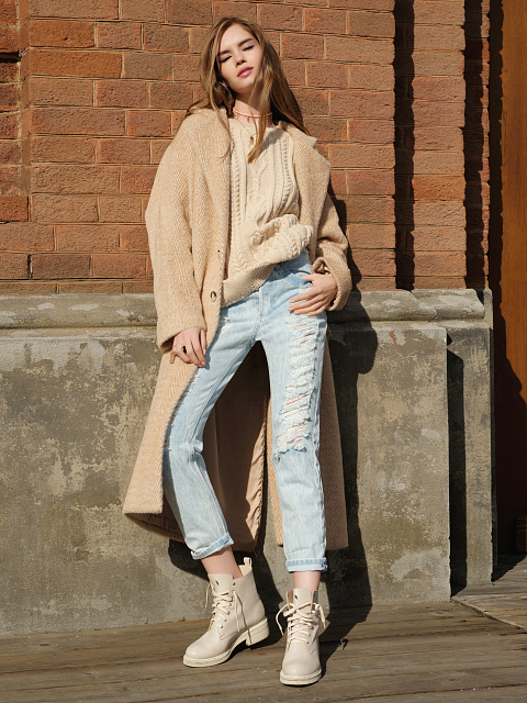 Бежевый хлопковый свитер с косами, 3