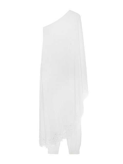 Белый костюм из туники на одно плечо и джоггеров, 2