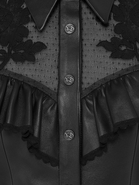 Черное платье-мини из кожи и кружева, 3 Черное платье-мини из кожи и кружева, 3