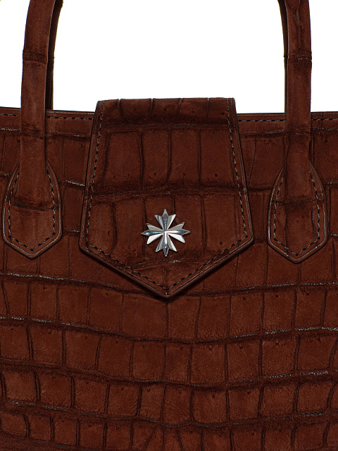 Коричневая сумка из кожи крокодила с серебром, 5