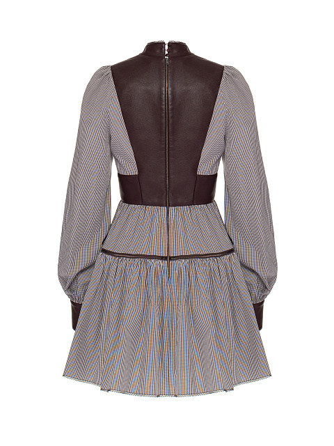 Коричневое платье-мини из хлопка в клетку, 2