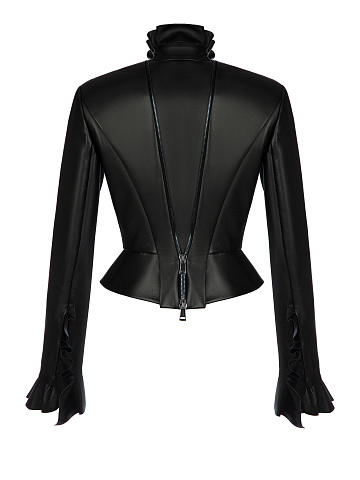 Черная кожаная куртка с баской, 2