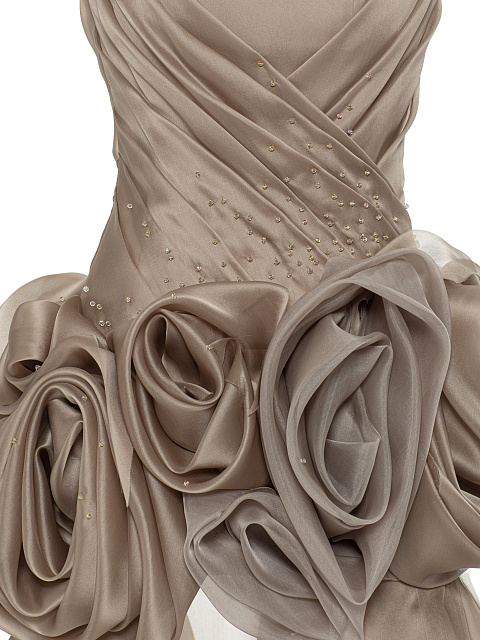 Бежевое платье-макси из органзы, 4
