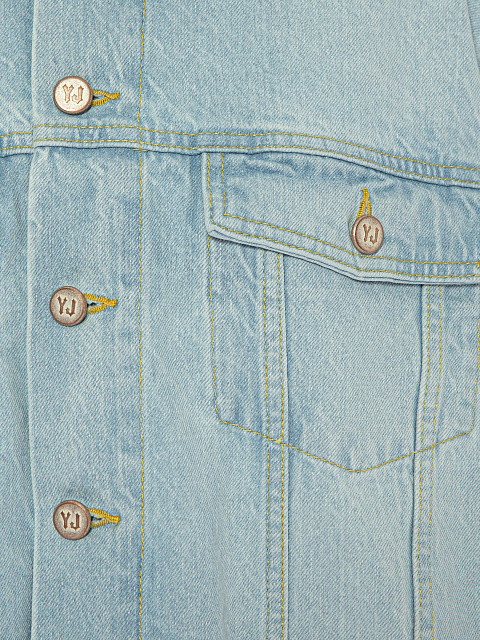 Голубая укороченная джинсовка с рваным низом, 3