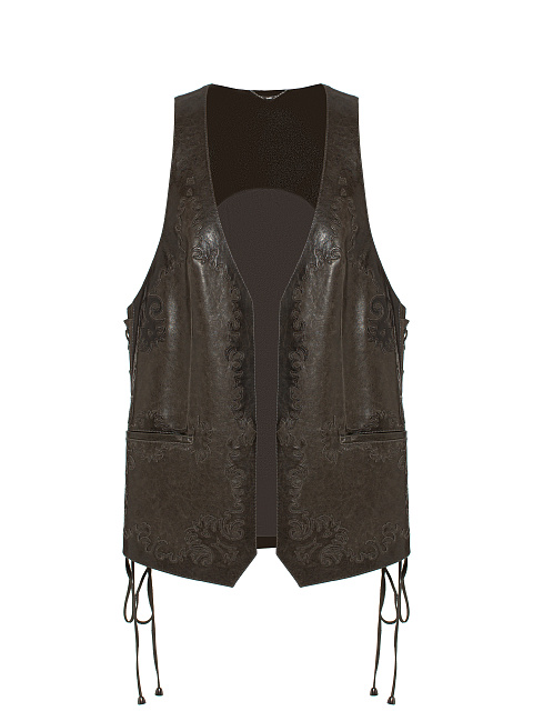 Коричневый кожаный жилет с декоративной шнуровкой, 1