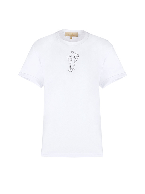 Белая хлопковая футболка с серебряными стразами, 1