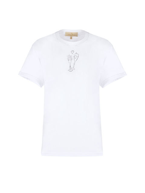 Белая хлопковая футболка с серебряными стразами, 1