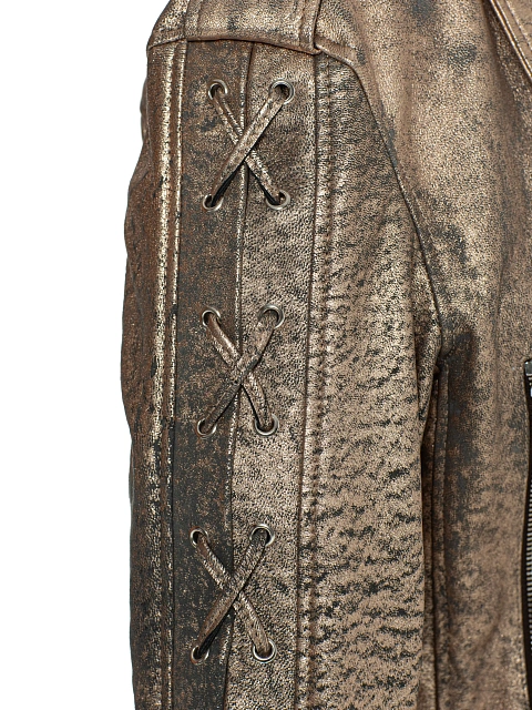 Золотистая косуха из кожи с декоративной шнуровкой, 4