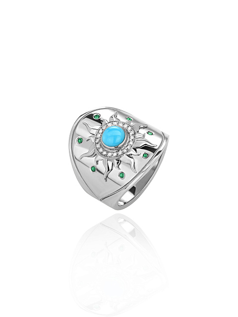 Кольцо из серебра, бирюзы и фианитов, 1