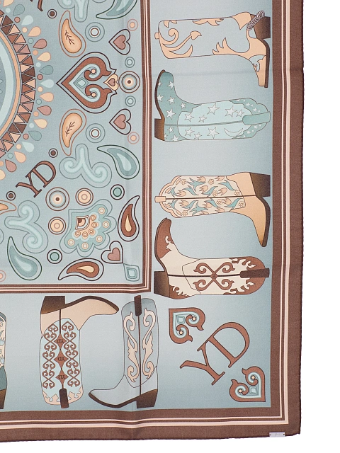 Серый шелковый платок с коричневым принтом в стиле вестерн, 2 Серый шелковый платок с коричневым принтом в стиле вестерн, 2