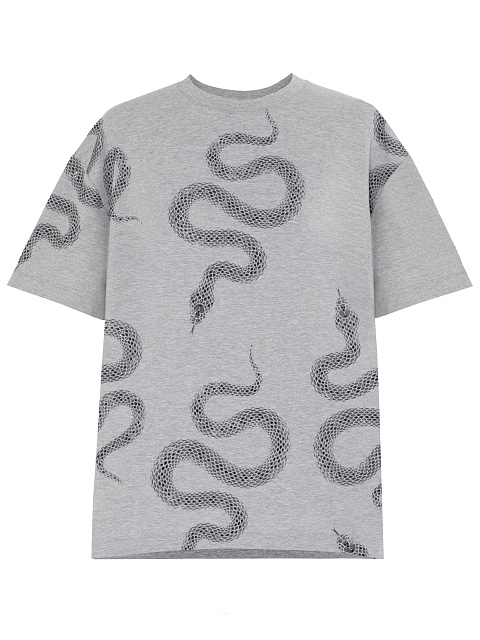 Серая хлопковая футболка с принтом и стразами, 1