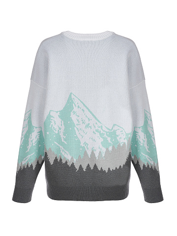 Бело-бирюзовый свитер с рисунком в виде гор, 2